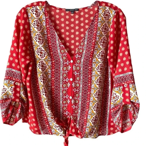 WEST KEI | Talia Tie Front Medallion Floral Print Blouse Size XSP - Picture 2 of 10